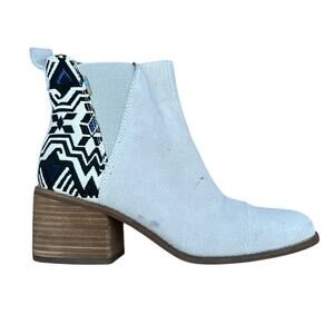Toms Esme Boots Birch Suede Boho Western Geometric Tribal Print Heeled Size 7